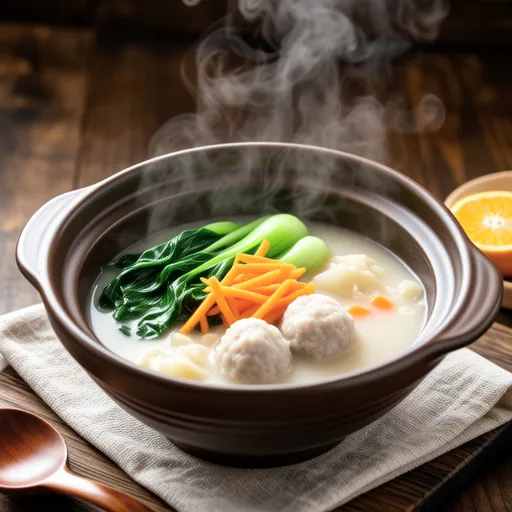Komatsuna and Chicken Meatball Soy Milk Soup