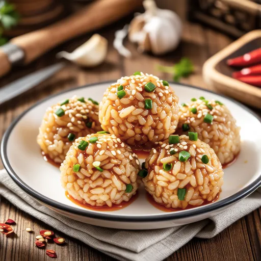 Spicy Grilled Rice Balls with Garlic Chives