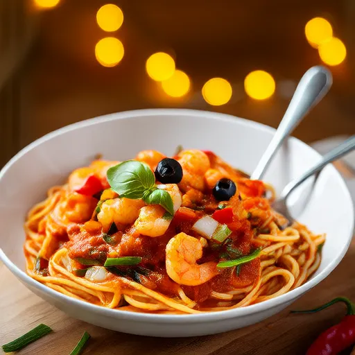 Macarrão com camarão e salmão