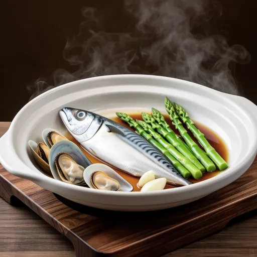 Steamed Spanish Mackerel and Clams in Microwave