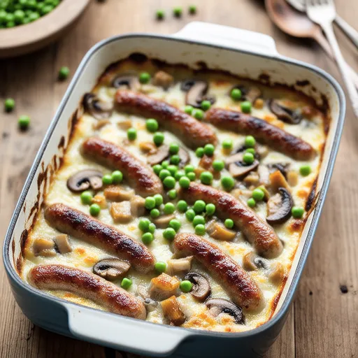Cream Gratin with Pea Shoots and Sausage