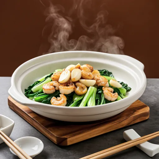 Komatsuna and Scallop Garlic Stir-fry