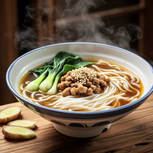 Japanese-style Pho with Mizuna and Ground Chicken