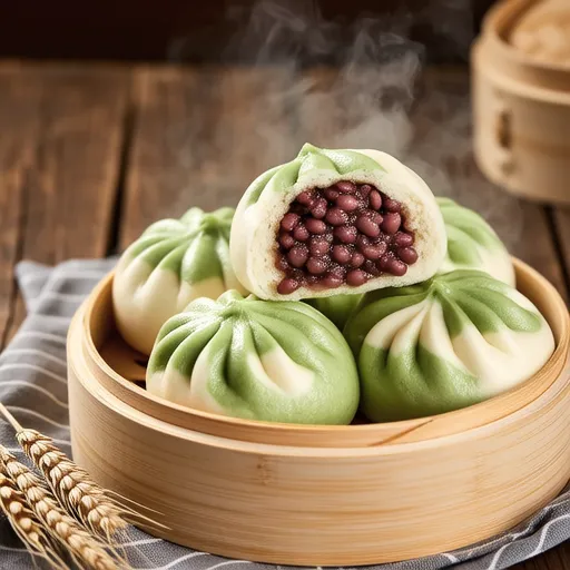 Homemade Sweet Red Bean Steamed Buns (Hobbang)
