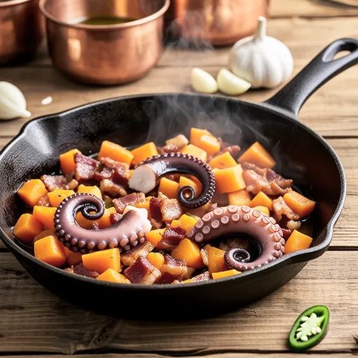 Carrot, Bacon, and Octopus Ajillo