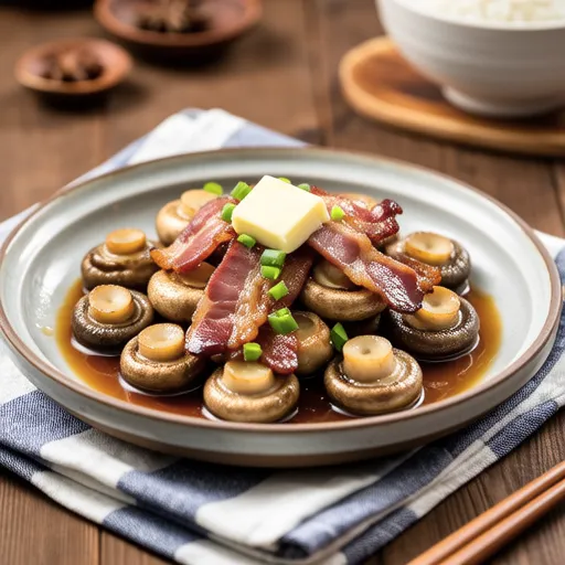 Butter Soy Sauce Stir-fried King Oyster Mushrooms and Bacon