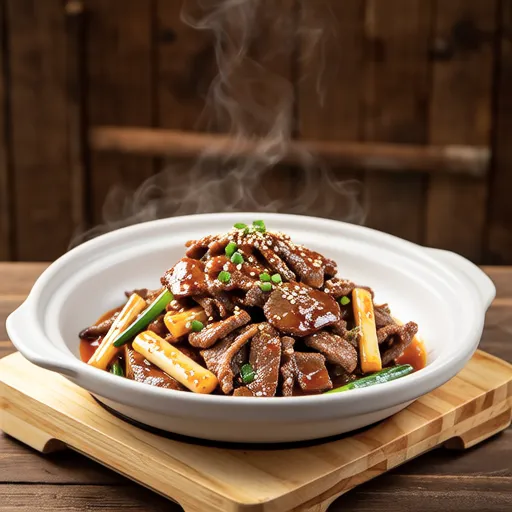 Stir-fried Beef and Garlic Chives with Sesame Kimchi