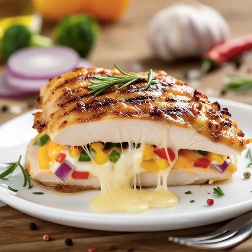 Grilled Chicken Breast with Cheese and Vegetables