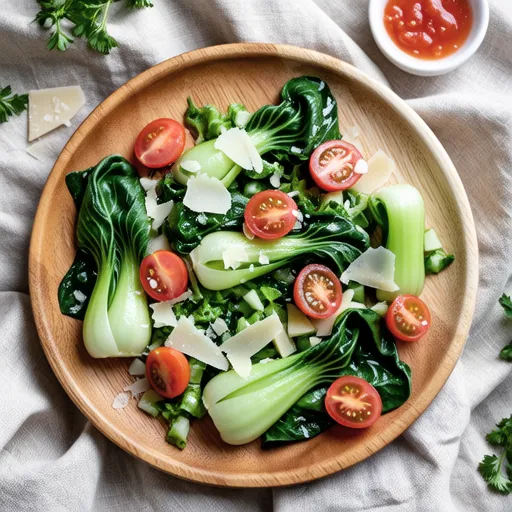 Chingensai and Mini Tomato Caesar Style