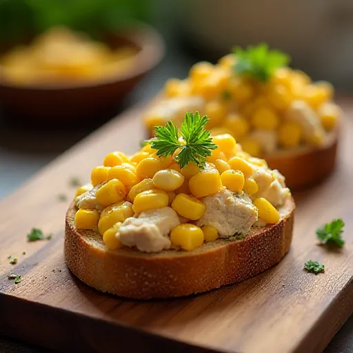 Открытый сэндвич с тунцом и кукурузой