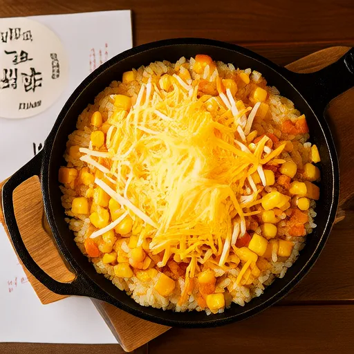 Omelette di riso con patate, mais e formaggio