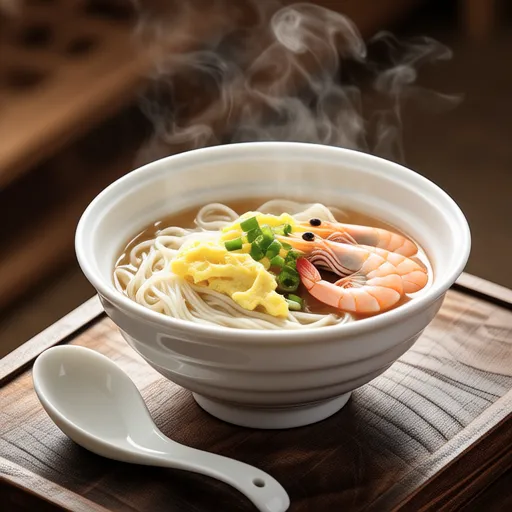 Egg and Sakura Shrimp Warm Vermicelli Soup