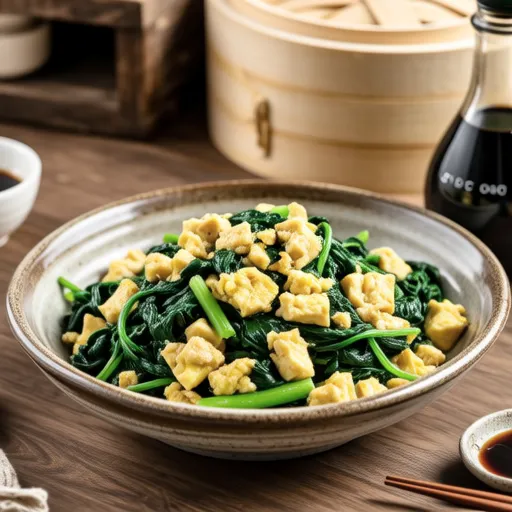 Spinach and Egg Stir-fried Tofu