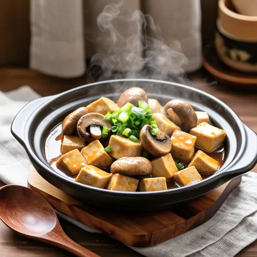 Simmered Nameko Mushrooms and Fried Tofu