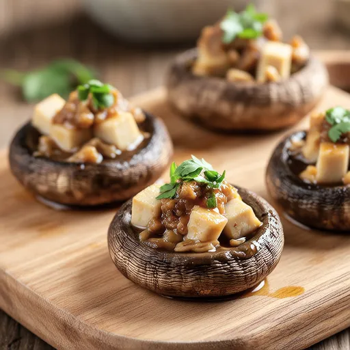 Grilled Shiitake Mushrooms with Tofu and Chicken