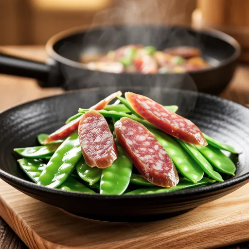 Chinese Stir-fry with Pea Shoots and Sausage