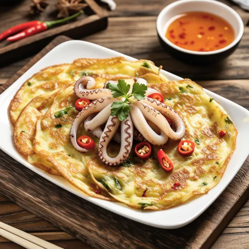 Crispy Korean Chive Pancake with Squid and Tangy Sauce