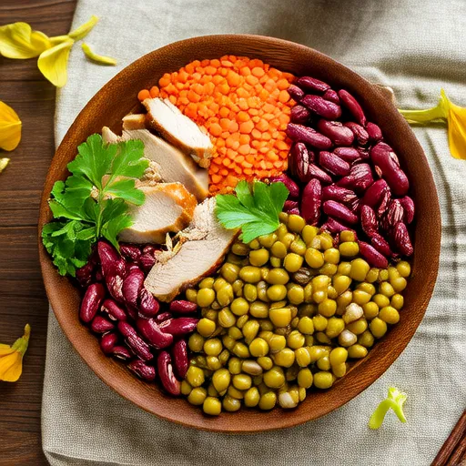 Полезный салат с куриной грудкой и смесью бобовых