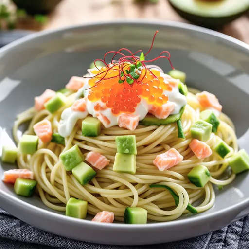 Salad Spaghetti with Salmon Roe and Avocado