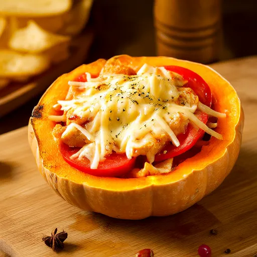 Запечённая тыква с курицей и сыром