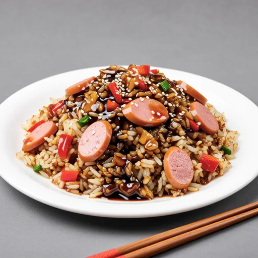 Soy Sauce Stir-fried Rice Cake with Ham and Vegetables