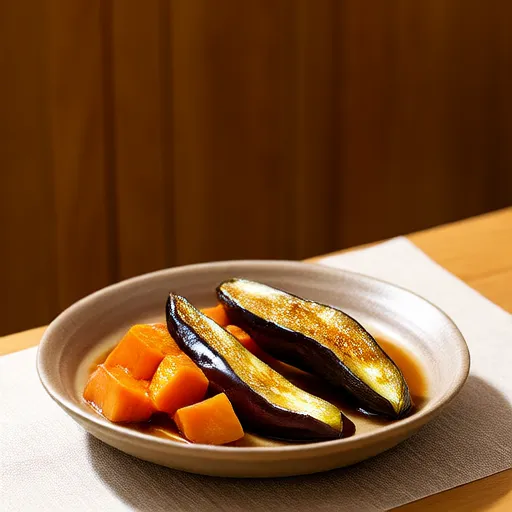 Berenjenas asadas y calabaza en caldo