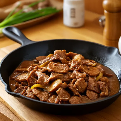 Gebratenes Schweinefleisch mit Shiitake-Pilzen