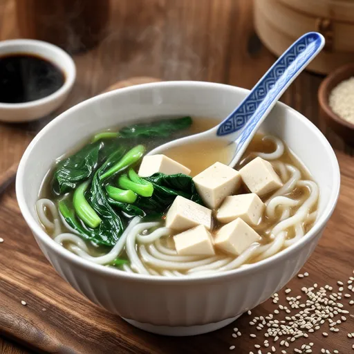 Spinach and Tofu Vermicelli Soup