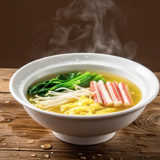 Egg Soup with Pea Shoots and Crab Sticks