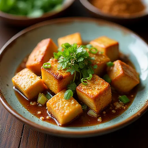 Tofu and Pork Belly Stir-fry with Scallion Salt Sauce