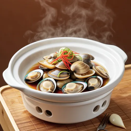 Steamed Clams and King Oyster Mushrooms with Sake