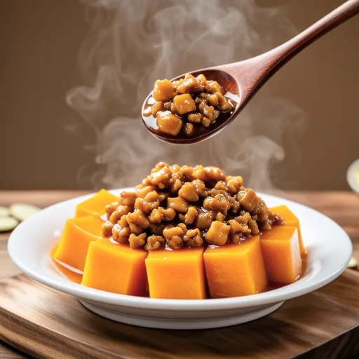 Pumpkin with Ginger Minced Meat Sauce