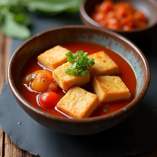 Tomato and Fried Tofu Microwave Simmer