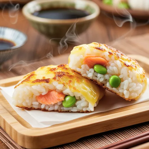 Grilled Cheese Onigiri with Salmon and Edamame