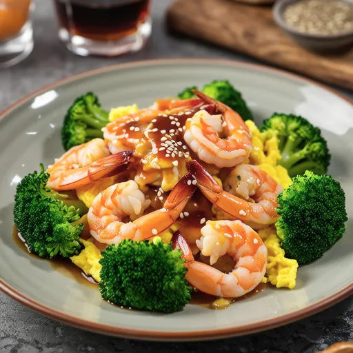 Shrimp and Broccoli Stir-fried with Eggs