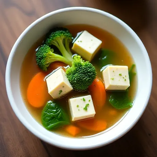 Gekochte Tofu- und Gemüsesuppe