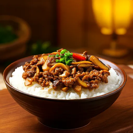 Stir-Fried Pork and Mushroom Rice Bowl