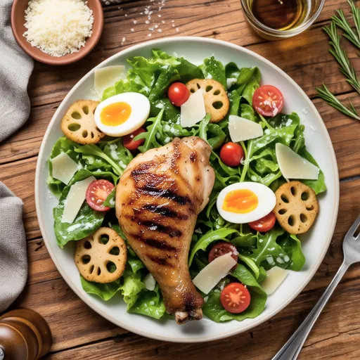 Grilled Chicken and Mizuna Caesar Salad