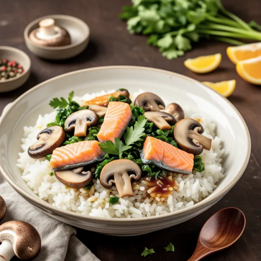 Salmon and Mushroom Fried Rice