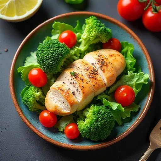 Ensalada saludable de pechuga de pollo y brócoli