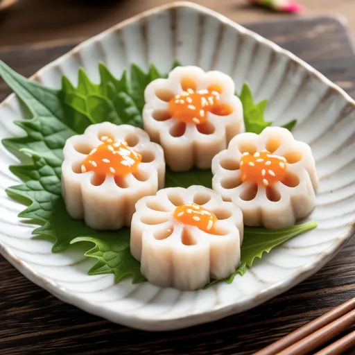 Flower Lotus Root Stuffed with Mentaiko