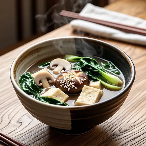 Enoki and Fried Tofu Sesame Miso Soup