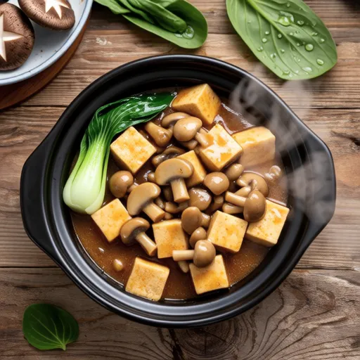 Thick Fried Tofu and King Oyster Mushroom Oyster Sauce Stew