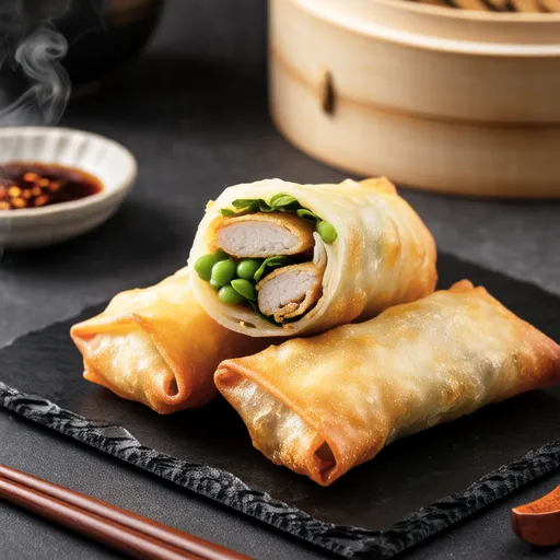 Chicken Tender and Green Bean Spring Rolls