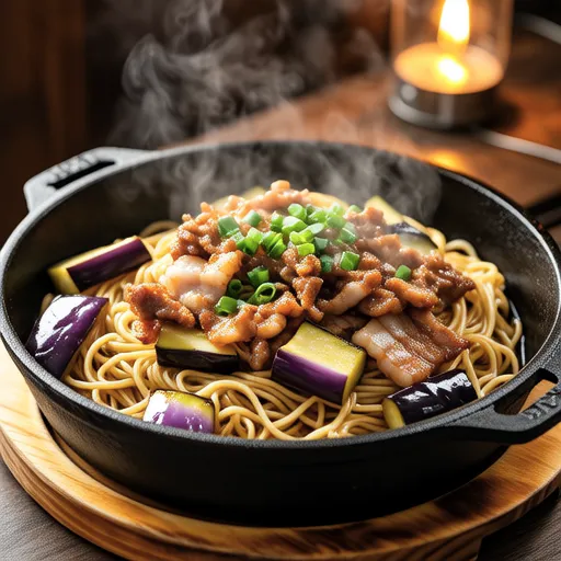 Ginger Pork Stir-fried Udon with Eggplant
