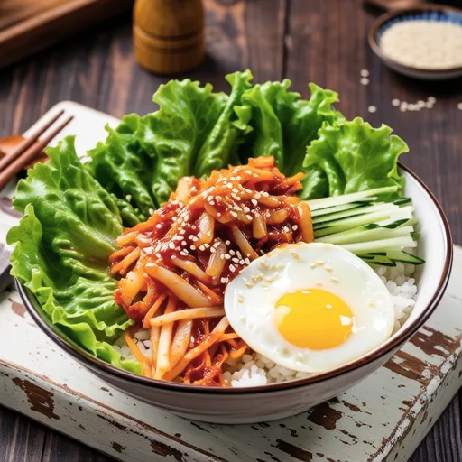 Lettuce Bibimbap with Seasoned Pollack Roe