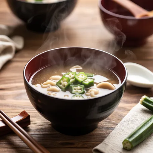 Okra and Nameko Miso Soup