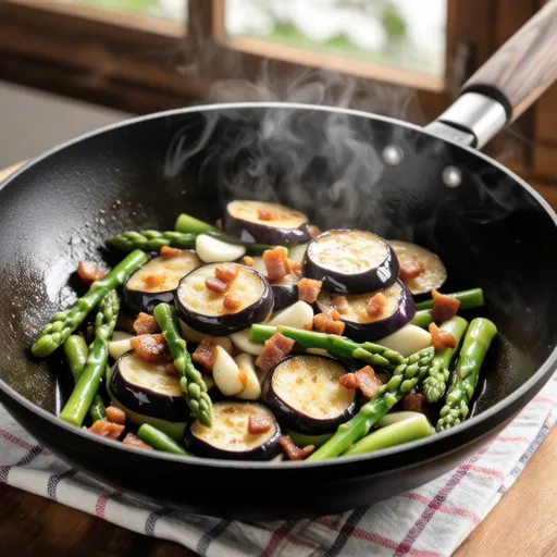 Stir-fried Eggplant and Asparagus with Butter Soy Sauce