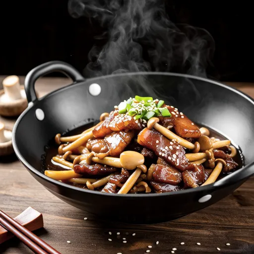Stir-fried Pork Belly with Enoki Mushrooms and Oyster Sauce