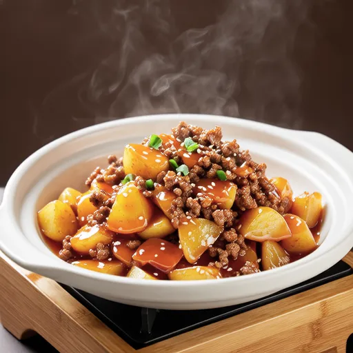 Sweet and Spicy Stir-fried Potatoes and Ground Pork